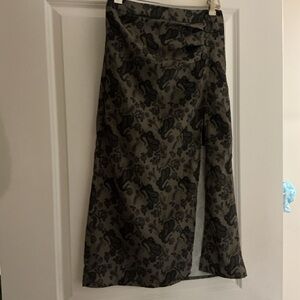 Green and Black Paisley Skirt with left thigh slit